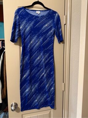LuLaRoe Julia Dress XS Royal Blue Abstract Print Midi Dress